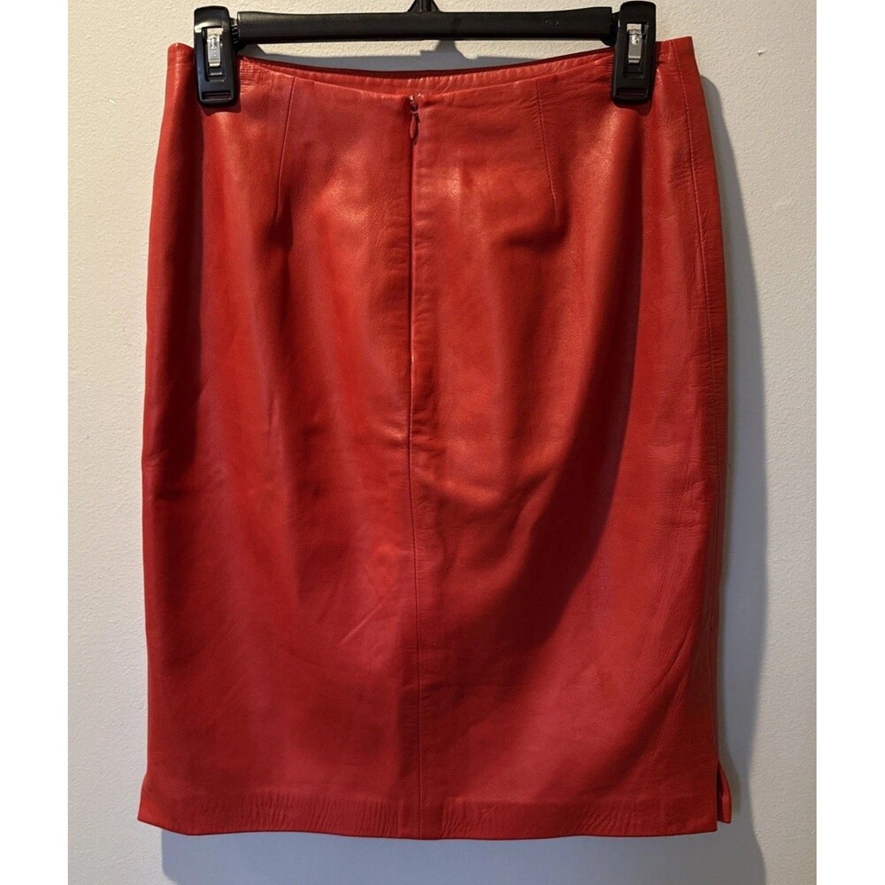 Ralph Lauren Red Leather Pencil Lined Skirt Size 6 - Picture 2 of 10